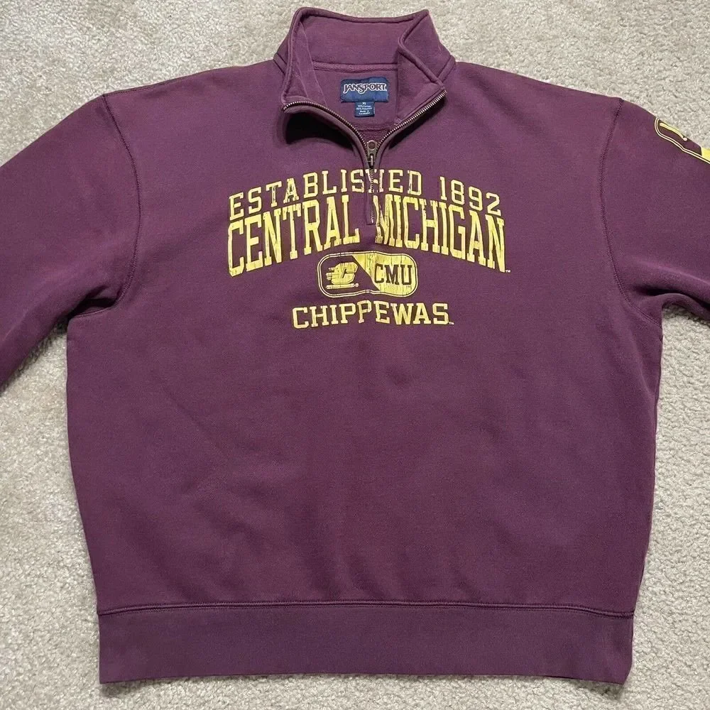 Vtg Central Michigan Chips JanSport Quarter Zip Pull Over Sweater Extra Large